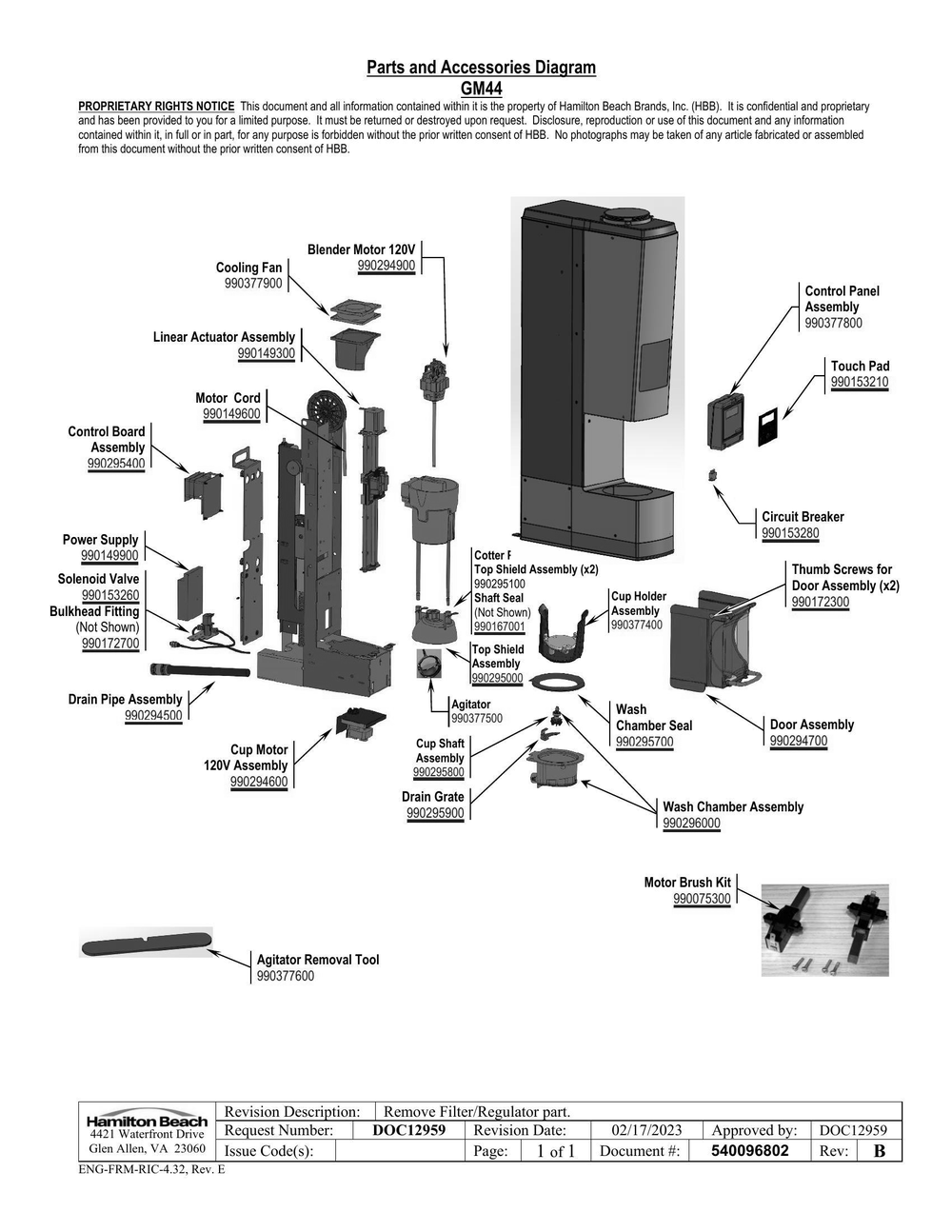 Diagram Diagram and Parts List for BIC3000WT  Hamilton Beach Drink Mixer